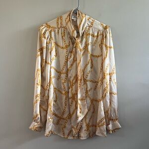 Millie Vintage Blouse - Chain Print 100% Silk Size‎ 4 Top - Long Sleeve Tie Neck